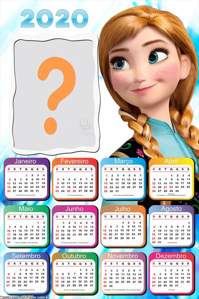 Calendário 2020 Princesa Anna Colagem de Foto