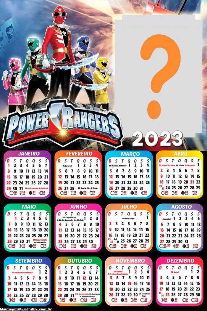 Calendário 2023 Power Rangers Colar Foto Online