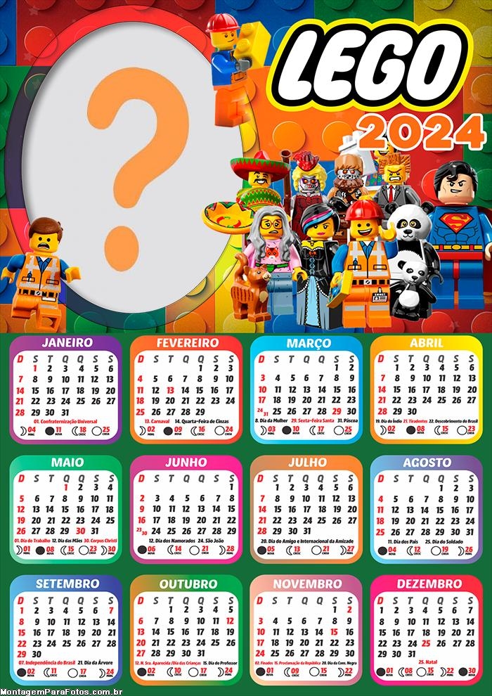 Calendário 2024 Lego Infantil Editar Moldura Grátis