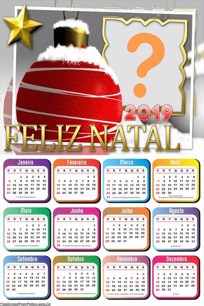 Calendário 2019 Neve na Bola de Natal