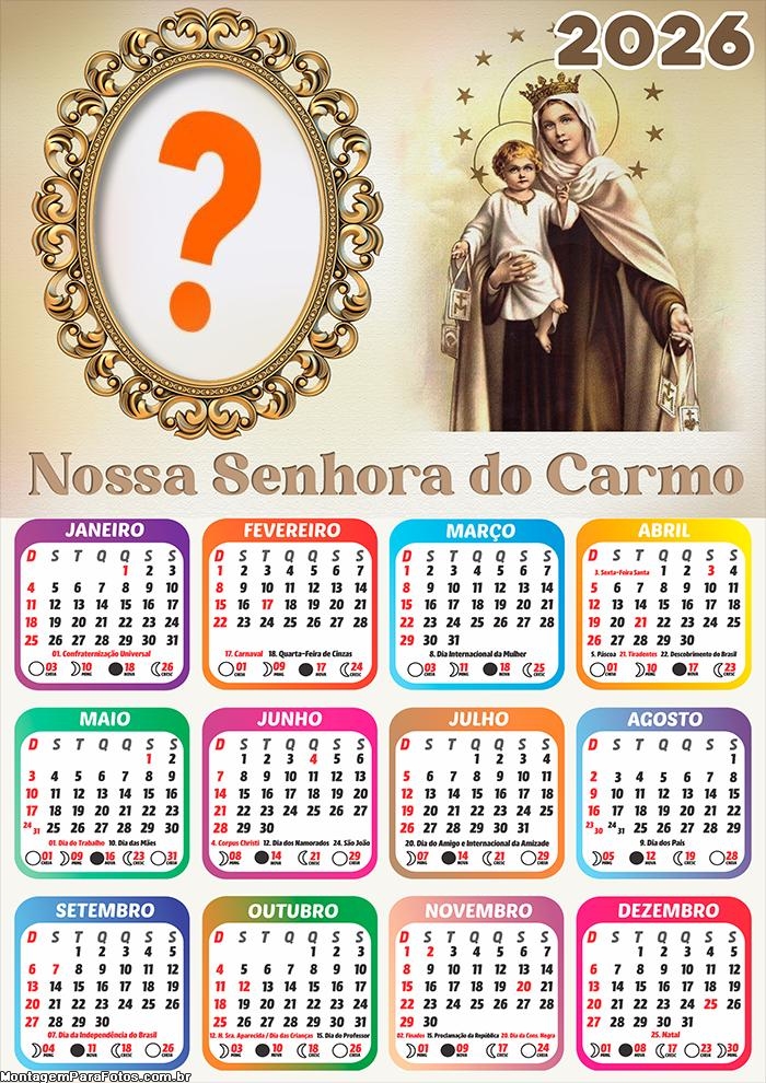 Calendário 2026 Nossa Senhora do Carmo Imagem Fazer Colagem Grátis