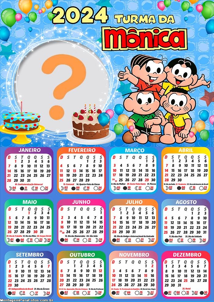 Calendário 2024 Aniversário Turma da Mônica Colar Imagem