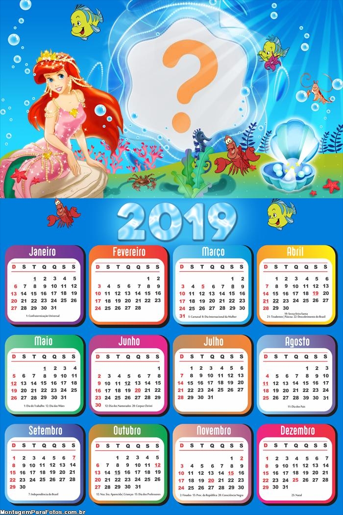 Calendário 2019 Disney Sereia