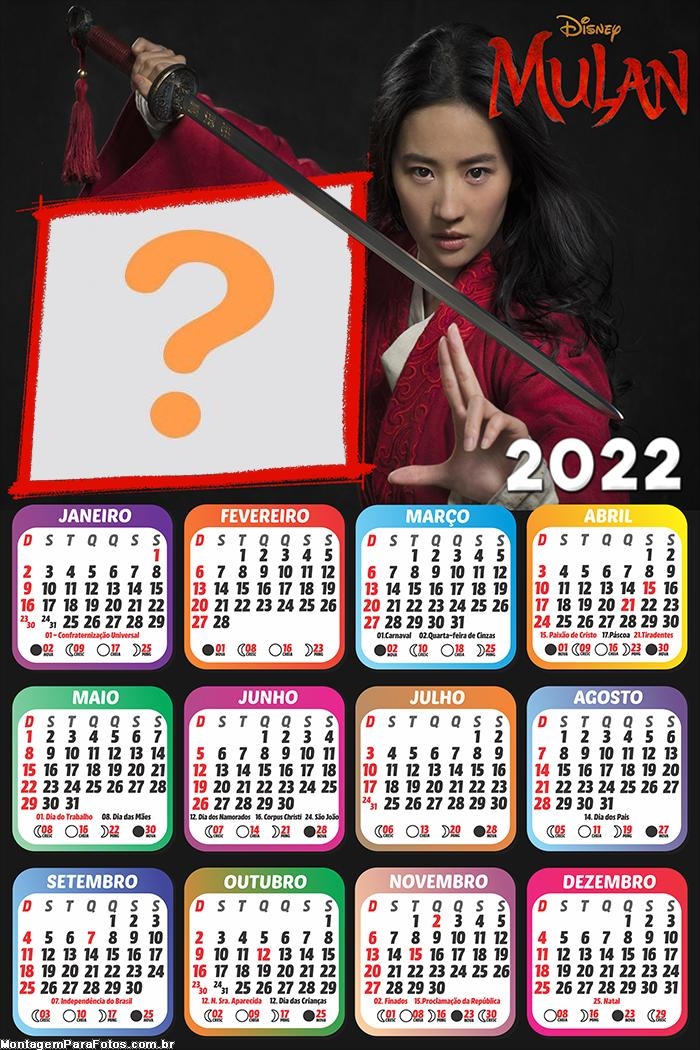 Calendário 2022 Mulan Moldura Online
