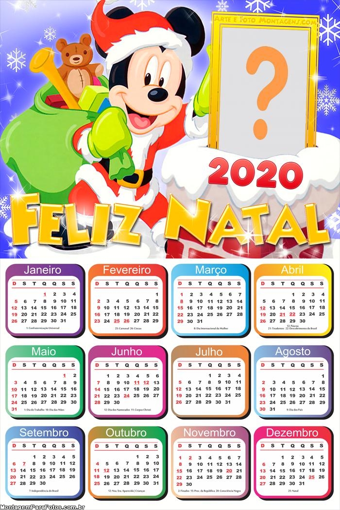 Calendário 2020 Mickey Noel Moldura Infantil