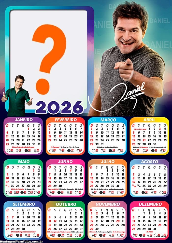 Calendário 2026 Daniel Cantor Colar Foto Online