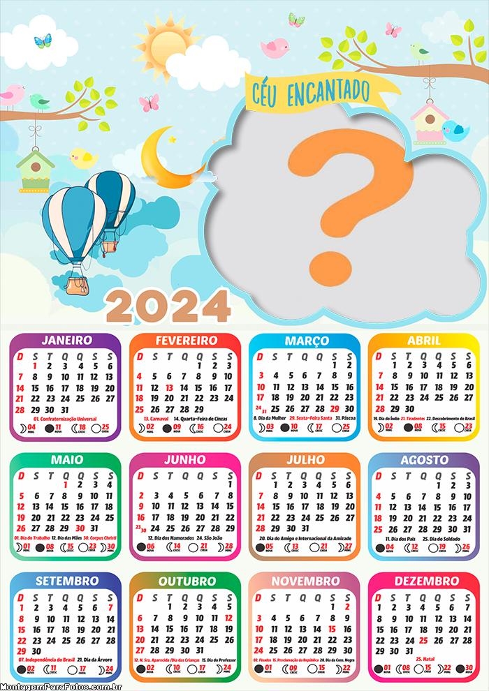 Colagem Moldura Online Calendário 2024 Céu Encantado