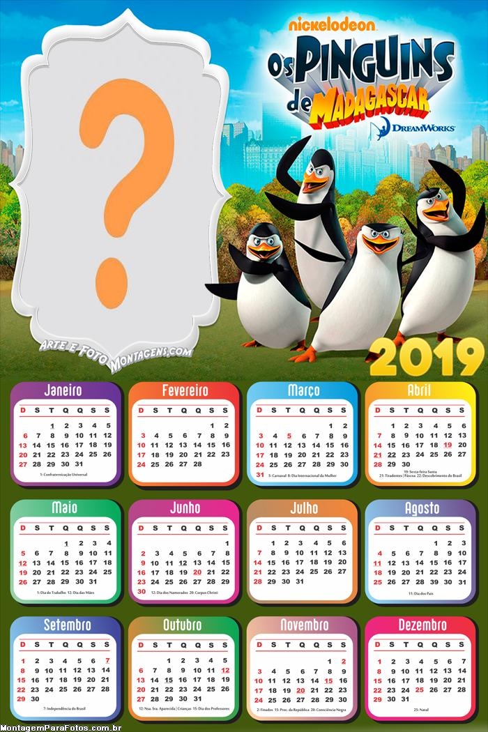 Calendário 2019 Os Pinguins de Madagascar