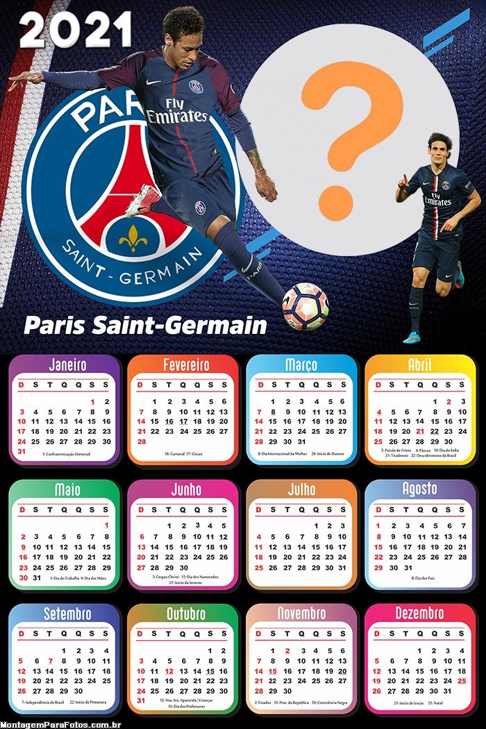 Calendário 2021 Paris Saint Germain com Neymar