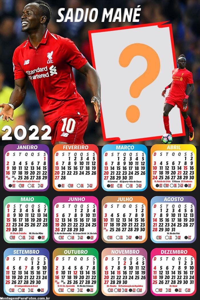 Calendário 2022 Sadio Mané Montagem Gratuita