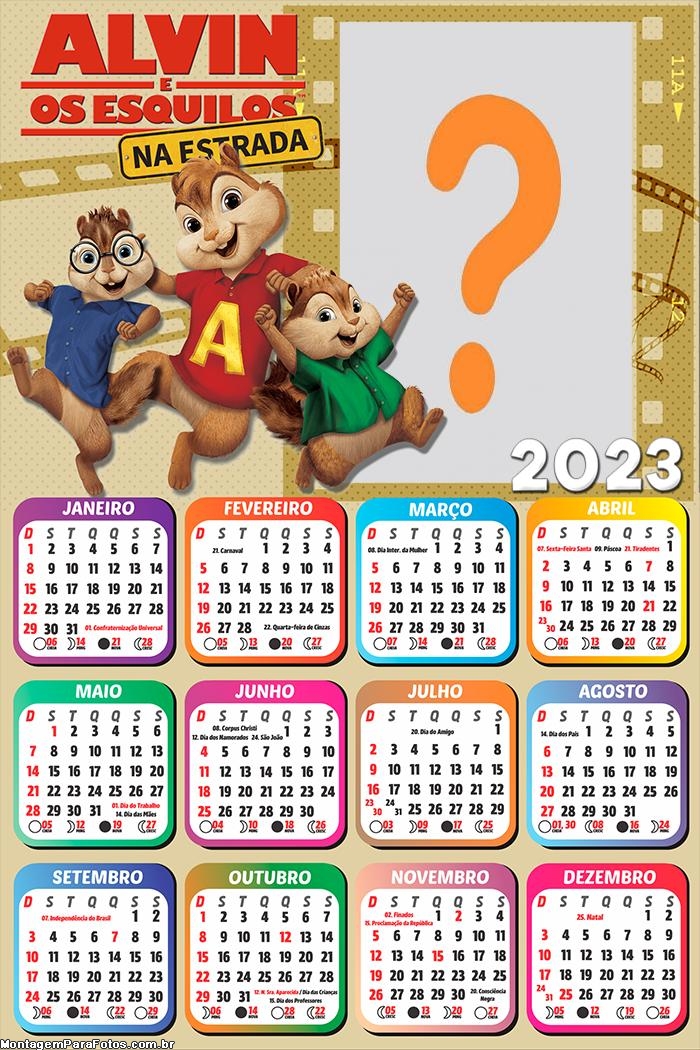 Calendário 2023 Alvin e os Esquilos Grátis