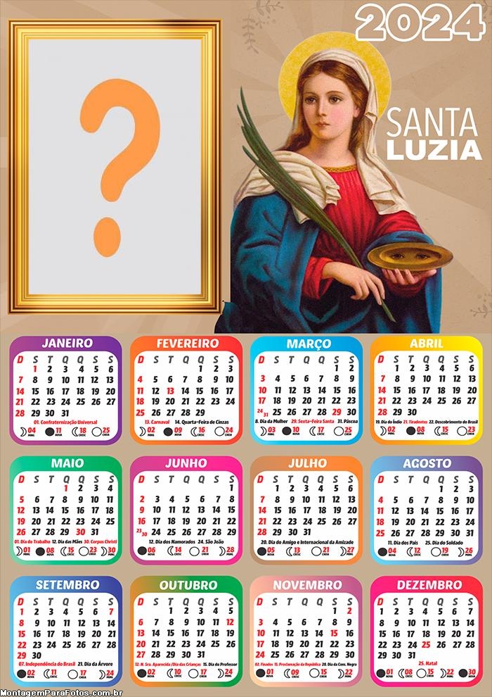 Calendário 2024 Santa Luzia Fazer Colagem Grátis