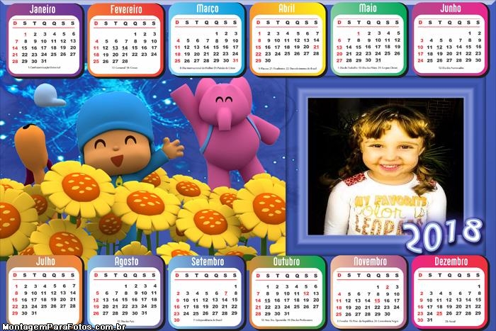 Calendário 2018 Horizontal do Pocoyo Infantil