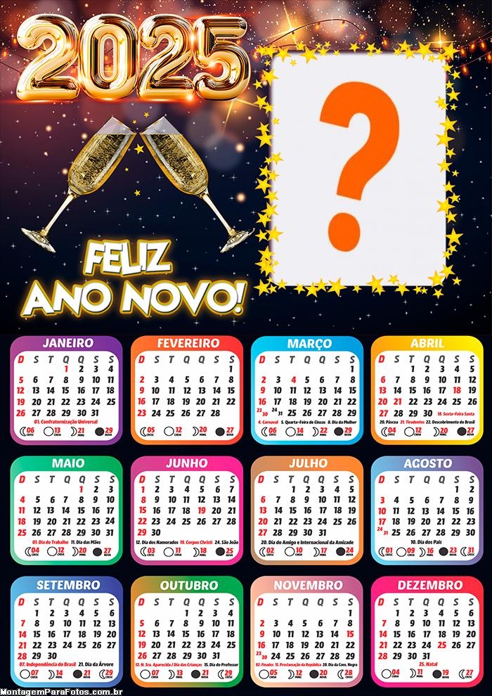 Calendário 2025 Feliz Ano Novo Colagem de Foto Grátis