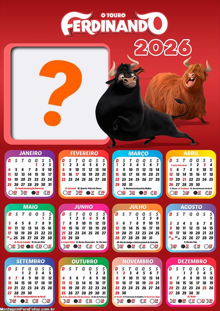 Foto Calendário 2026 O Touro Ferdinando Grátis