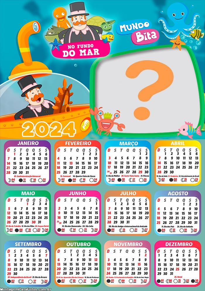 Foto Grátis Calendário 2024 No Fundo do Mar Mundo Bita