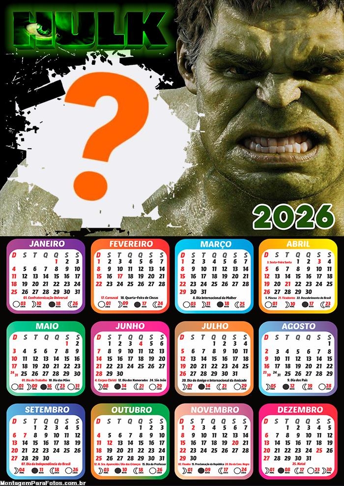 Calendário 2026 O Incrível Hulk Criar Montagem