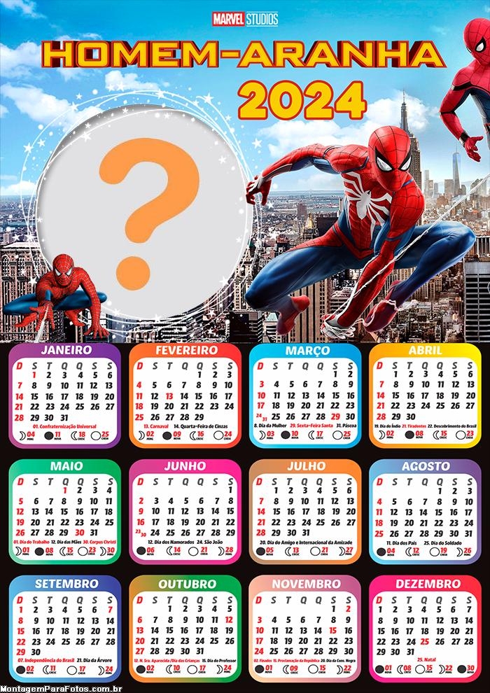 Calendário 2024 Montagem Infantil Homem Aranha