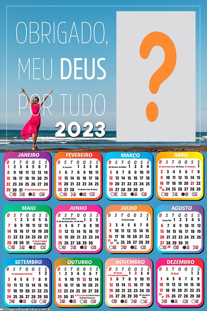 Calendário 2023 Obrigado meu Deus por tudo Colagem de Foto