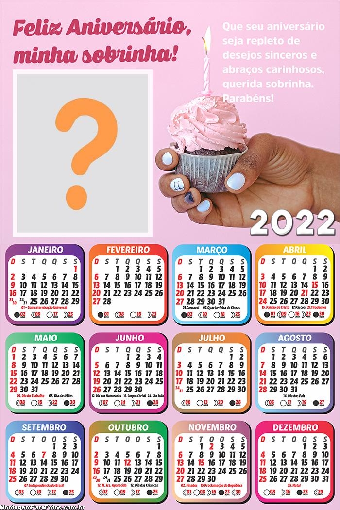 Calendário 2022 Aniversário Sobrinha Gratuito