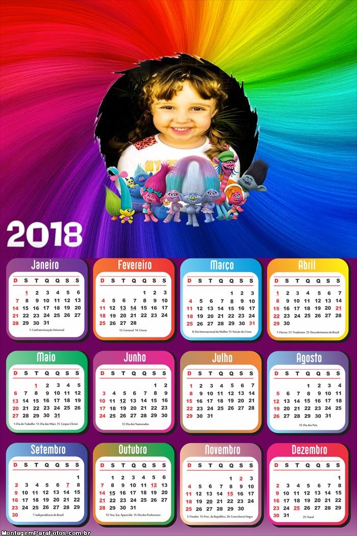 Calendário 2018 Trolls