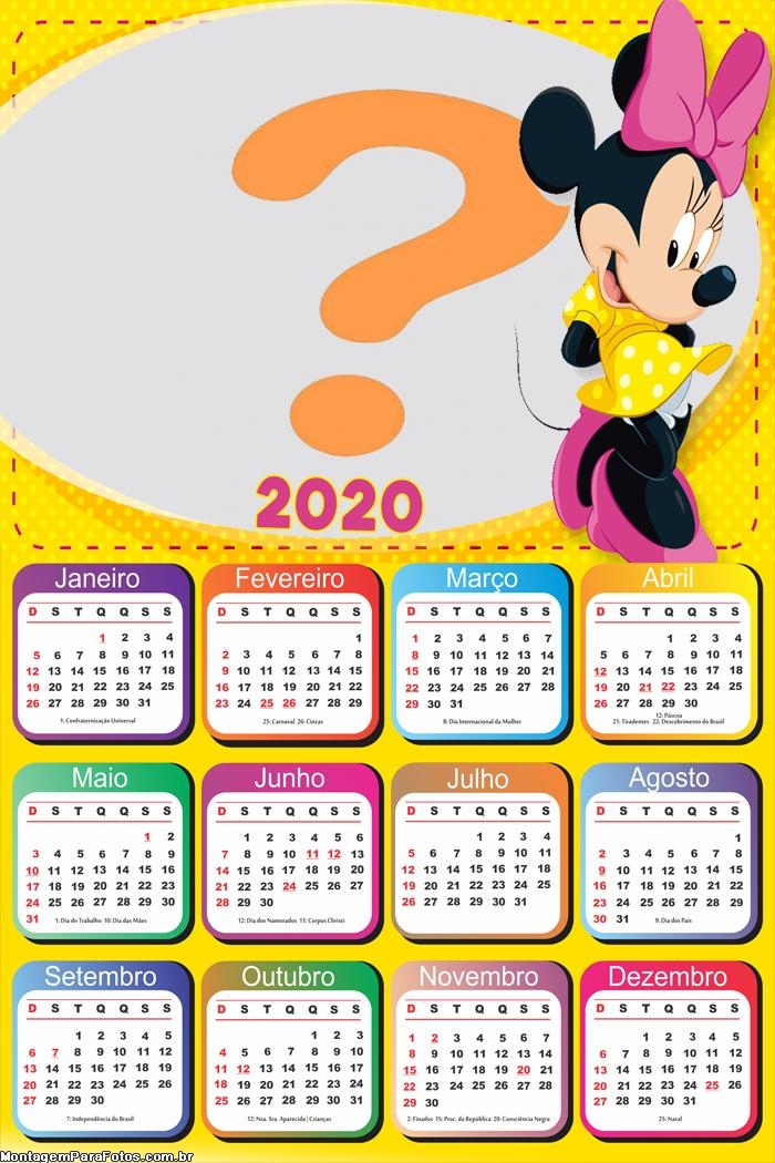 Calendário 2020 Minnie de Amarelo