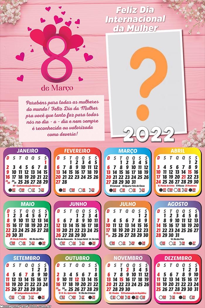 Calendário 2022 Parabéns Dia das Mulheres Colar Imagem