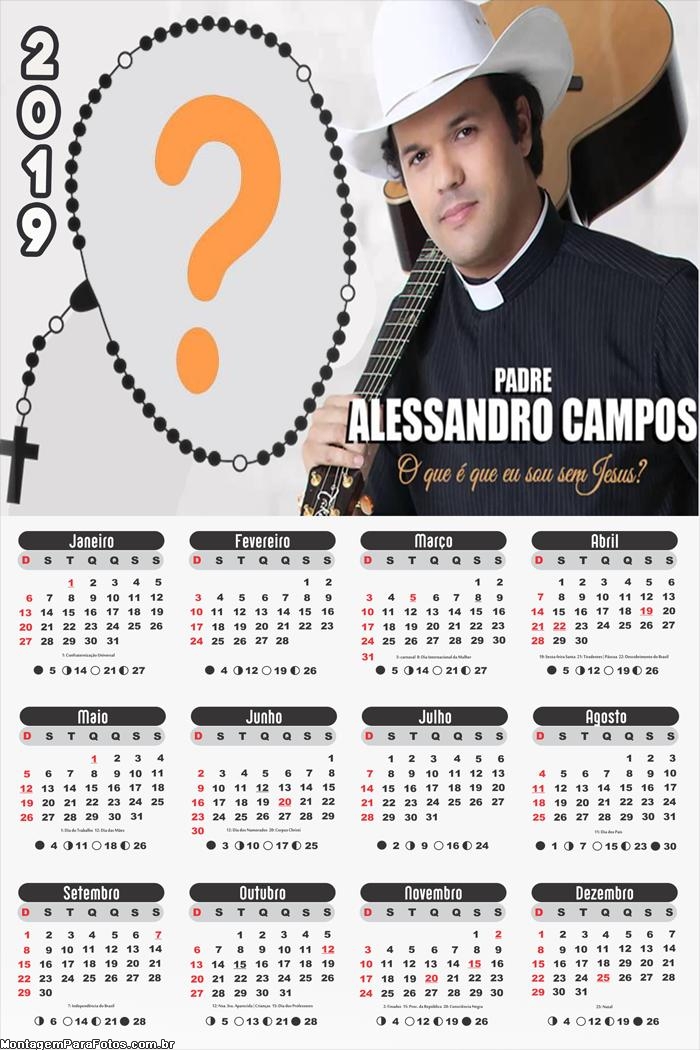 Calendário 2019 Padre Alessandro Campos