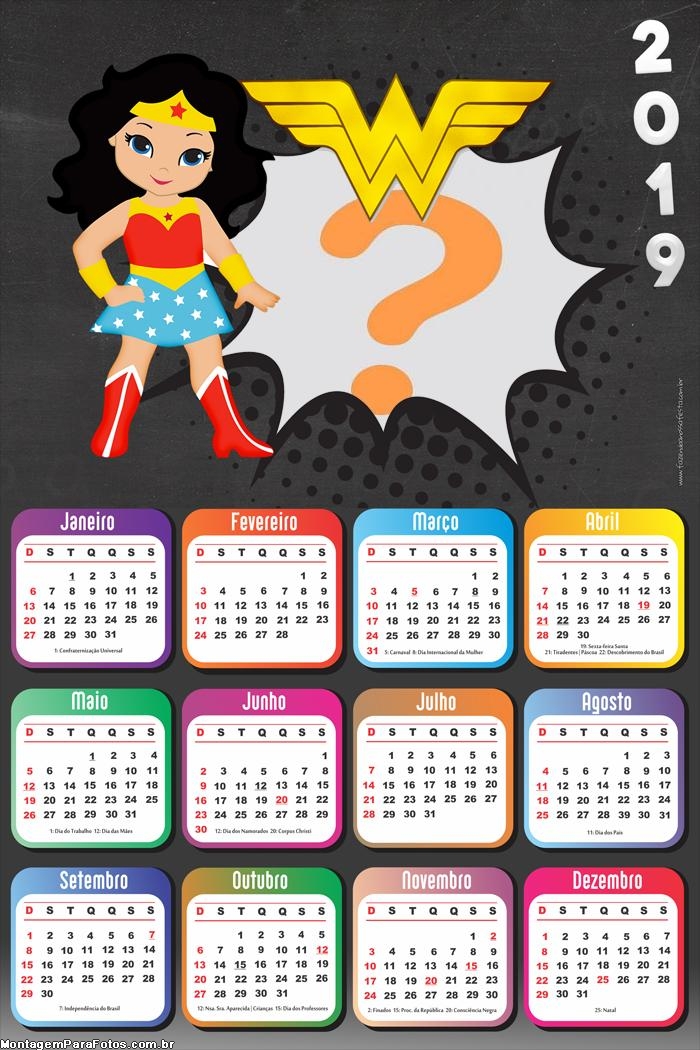 Calendário 2019 Mulher Maravilha Cute