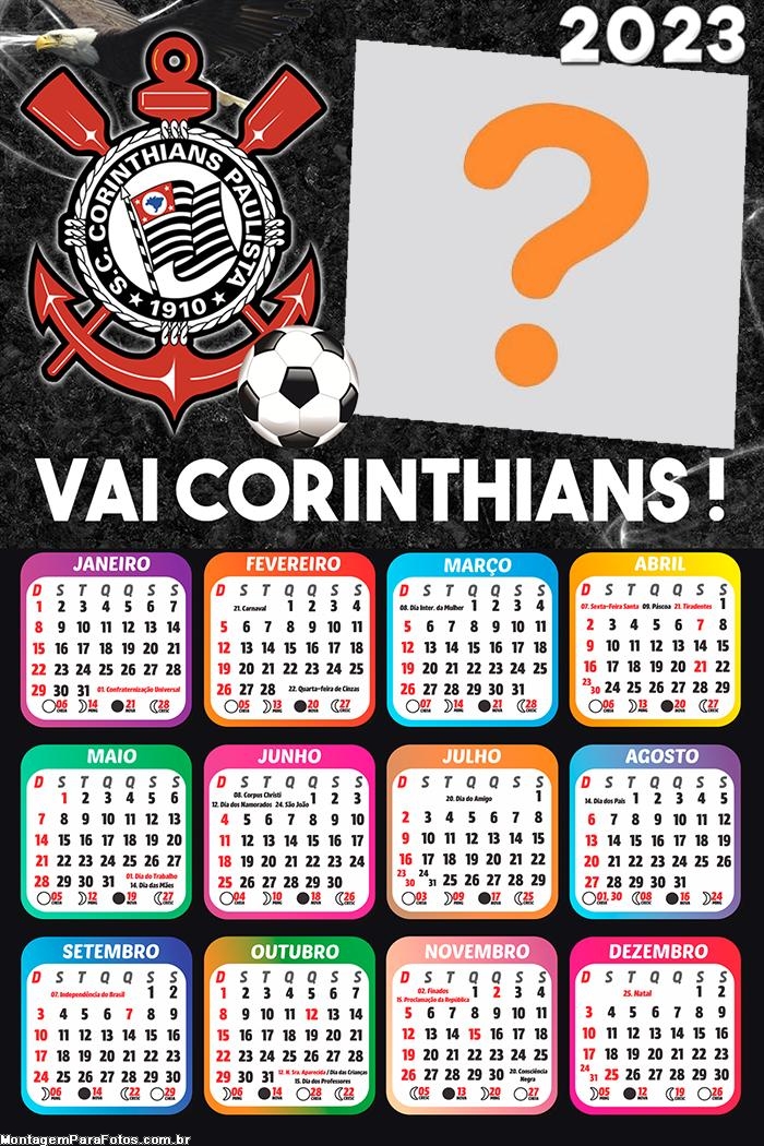 Calendário 2023 Corinthians Montagem Grátis