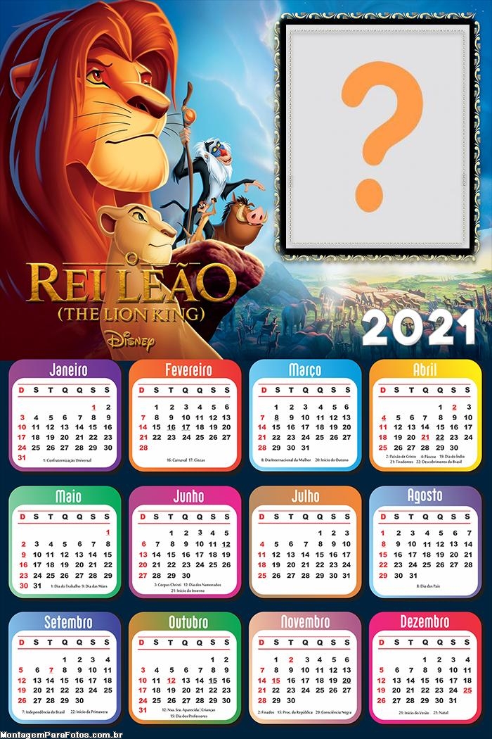 Calendário 2021 Rei Leão Colagem de Foto