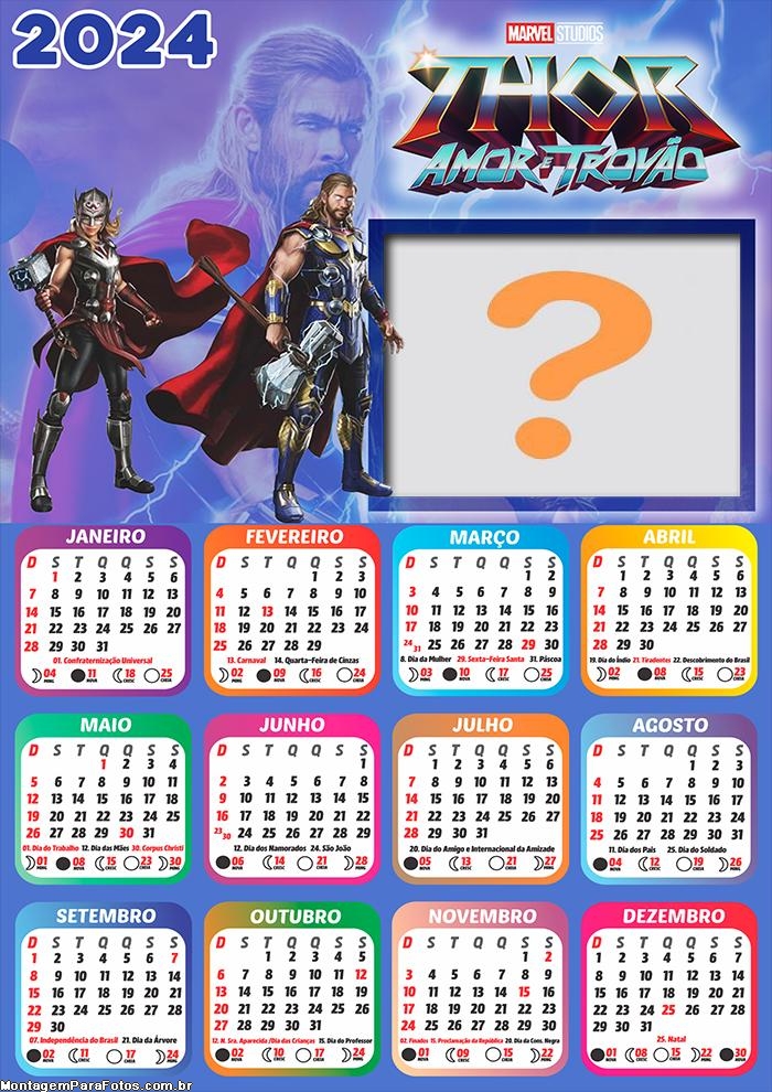 Calendário 2024 Colar Online Thor Amor e Trovão