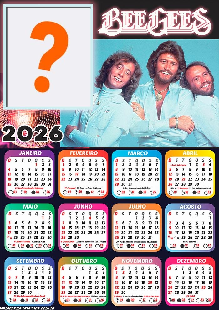 Calendário 2026 BeeGees Colagem Online