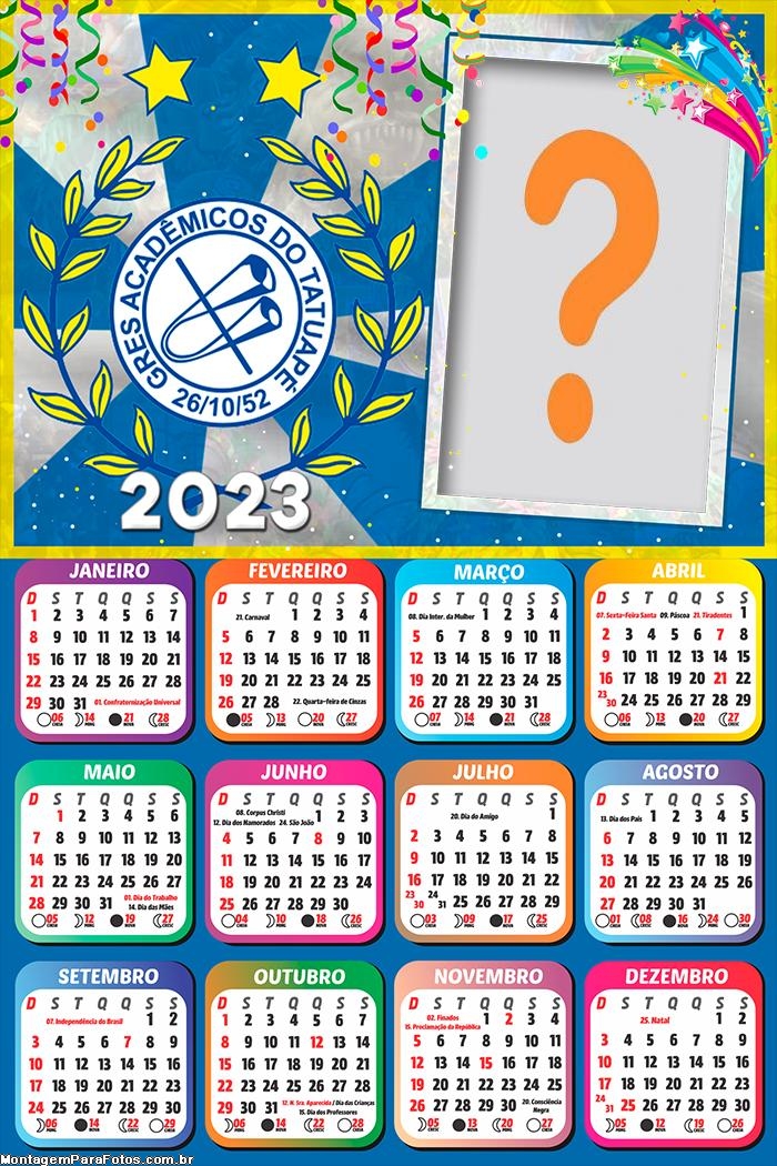 Calendário 2023 Acadêmicos do Tatuapé Escola de Samba Virtual Online