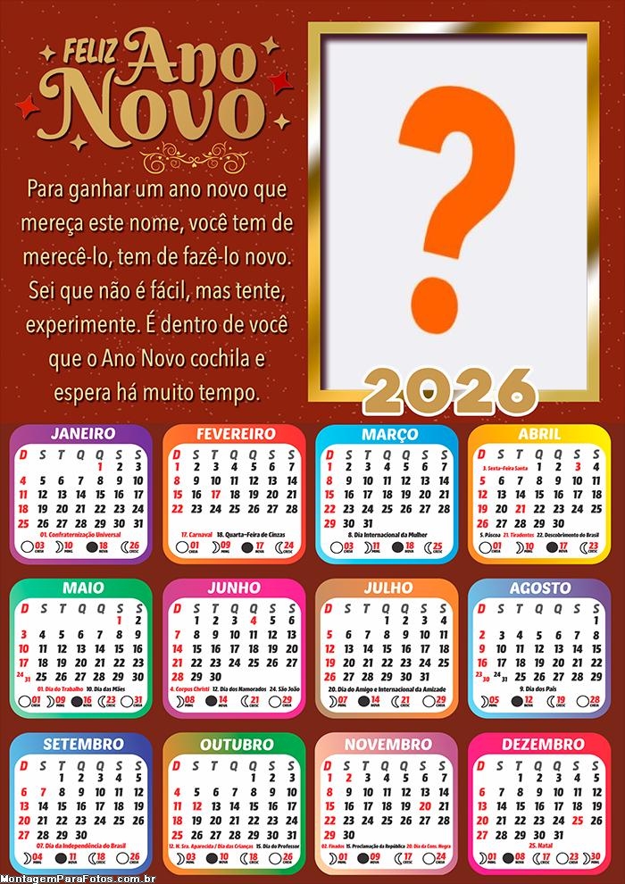 Foto Calendário 2026 Ano Novo Você tem tem de Merecê lo Grátis