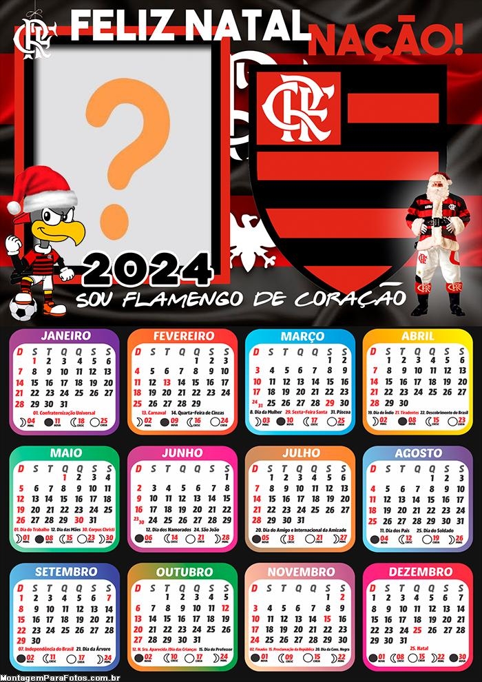 Colar Online Calendário 2024 Feliz Natal Flamengo