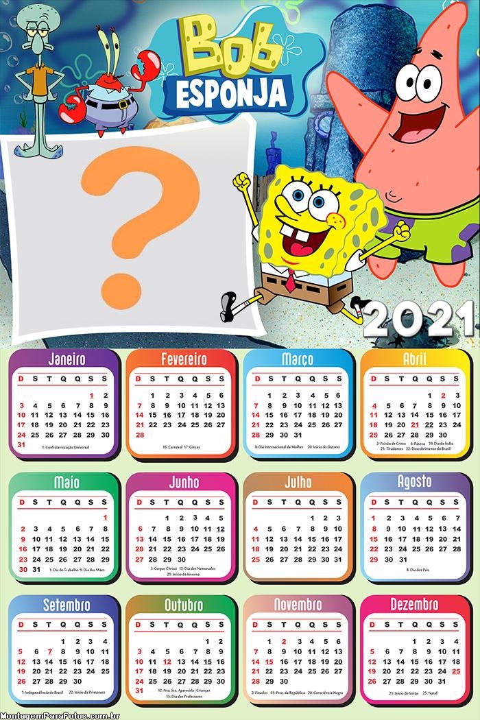 Calendário 2021 Bob Esponja e Patrick