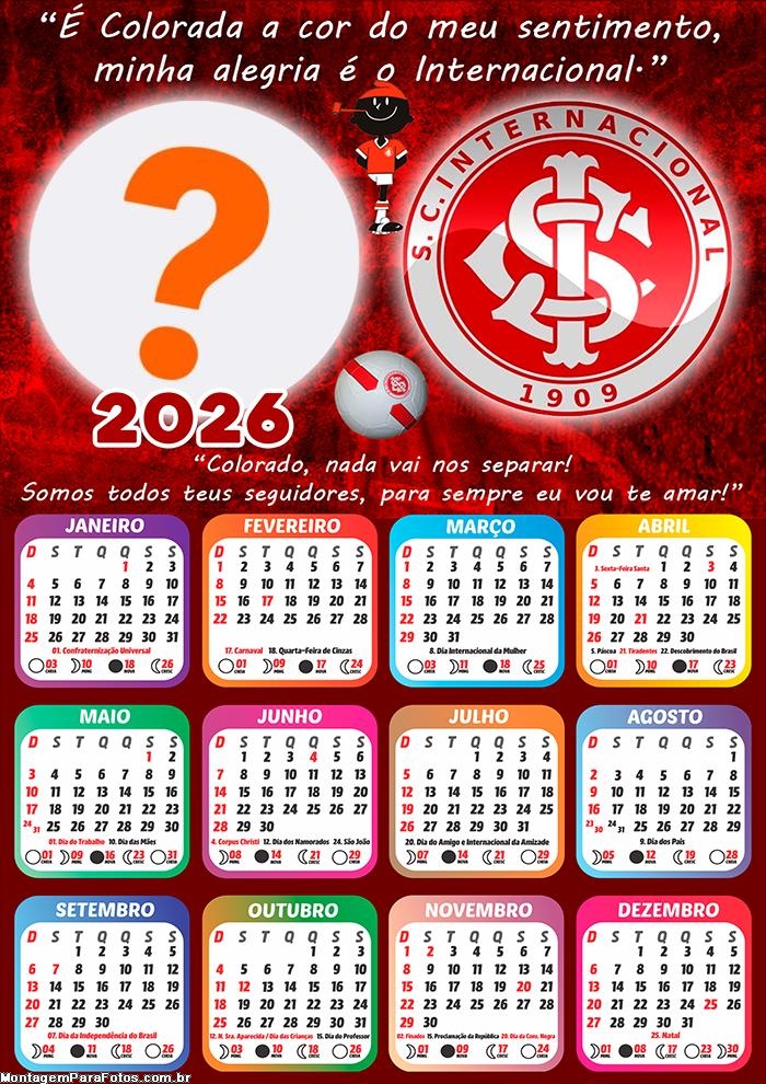 Foto em Calendário 2026 Internacional Time de Futebol Online
