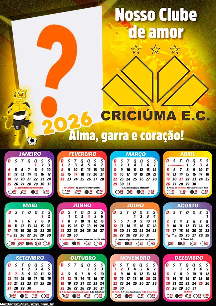 Foto Calendário 2026 Criciúma Time de Futebol Grátis