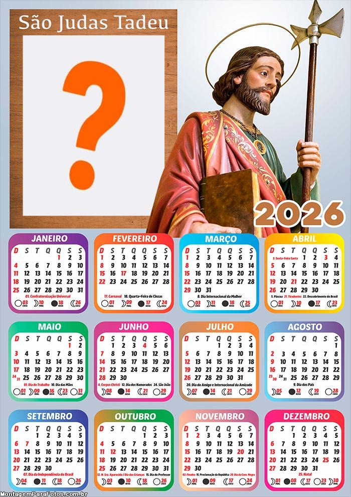 Calendário 2026 São Judas Tadeu Foto Montagem