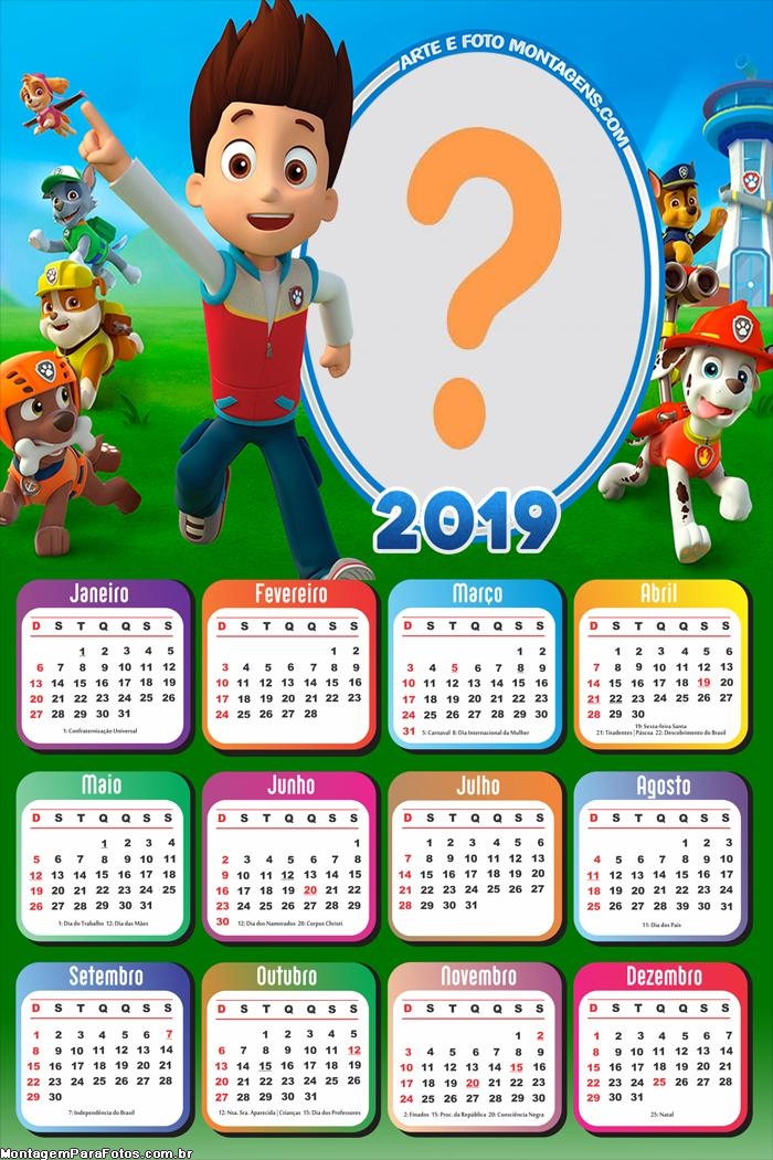 Calendário 2019 Paw Patrol