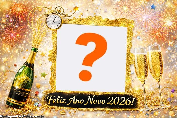 Taças e Champanhe Feliz 2026 Moldura para Foto