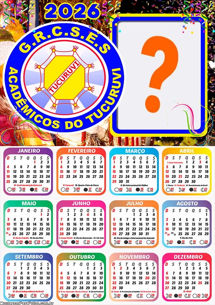 Foto Calendário 2026 Acadêmicos do Tucuruvi Grátis