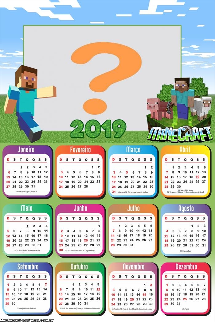 Calendário 2019 Minecraft