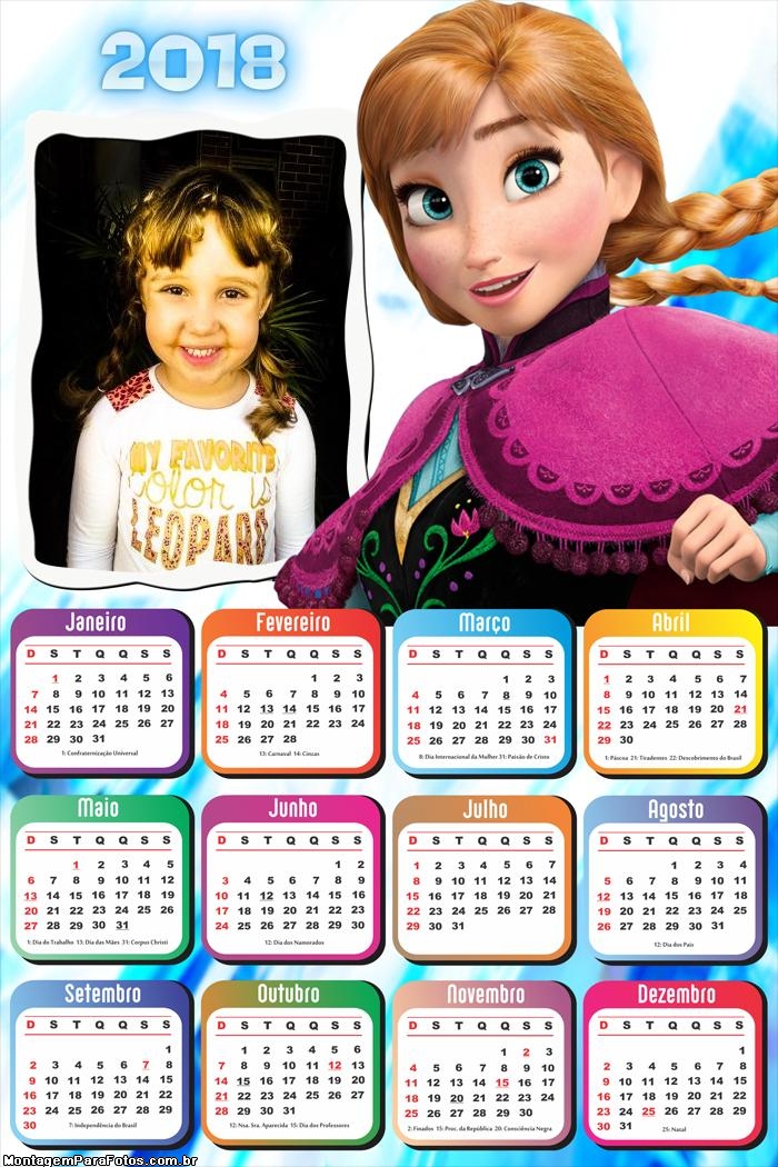 Calendário 2018 Anna Frozen Princesa