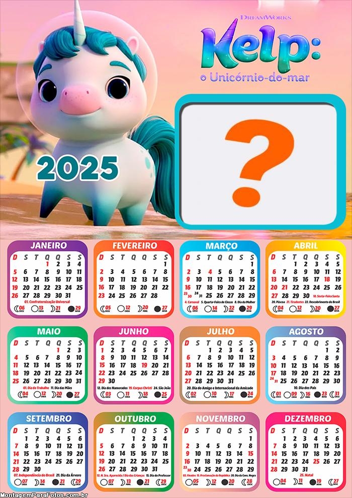 Calendário 2025 Kelp O Unicórnio do Mar Foto Montagem