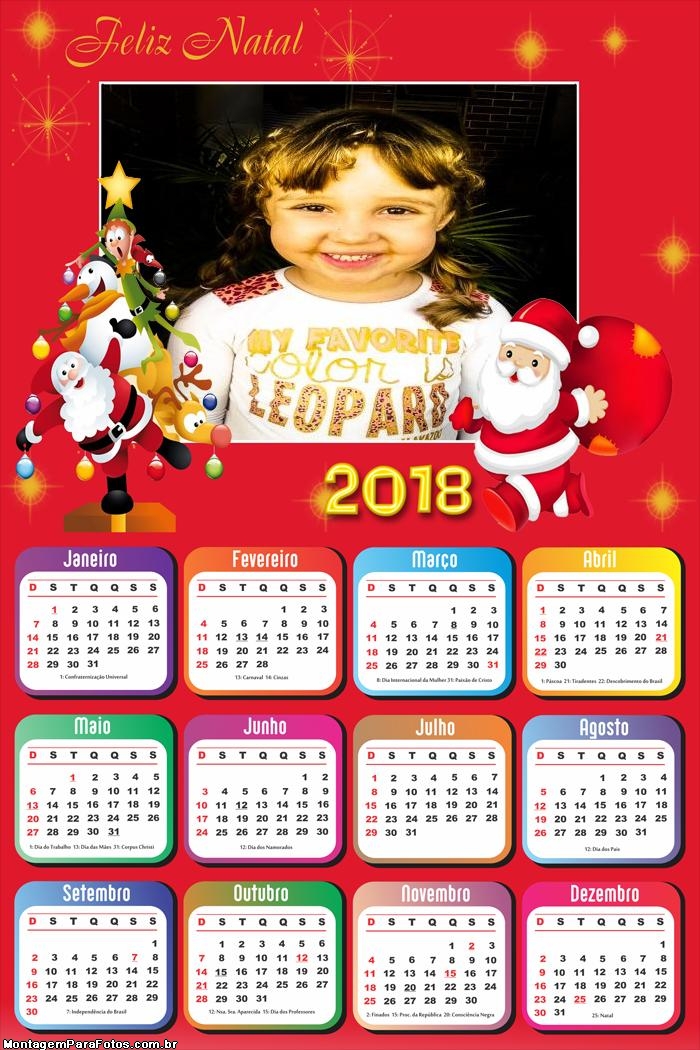 Calendário 2018 Desenho Papai Noel Vermelho