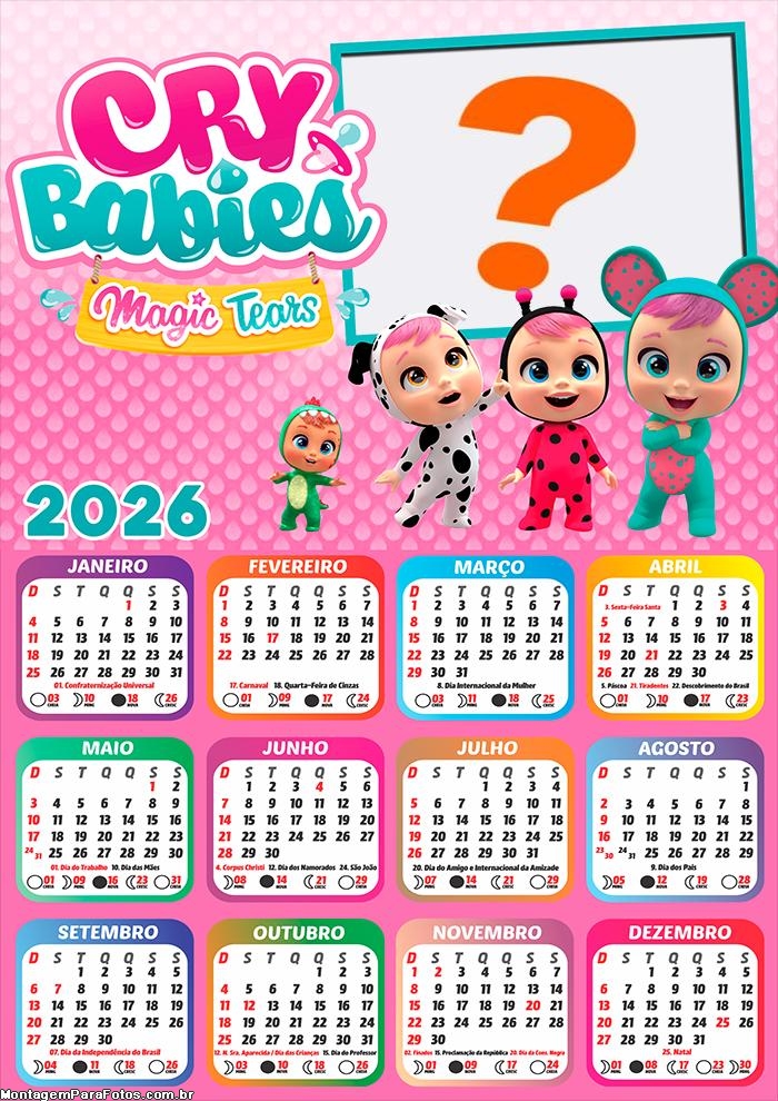 Calendário 2026 Cry Babies Magic Tears Criar Montagem