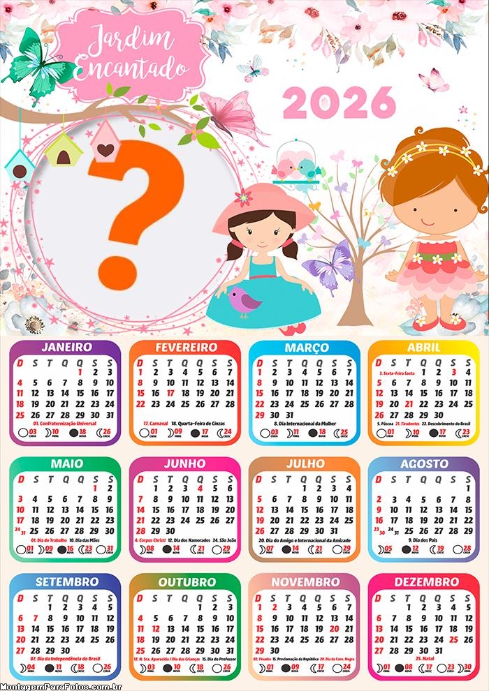 Calendário 2026 Jardim Encantado Montagem de Foto
