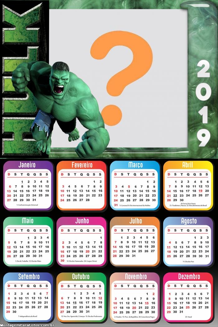 Calendário 2019 Hulk